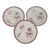 Set of 3 dessert plates from the early 20th century, Sarreguemines, Fontanges model