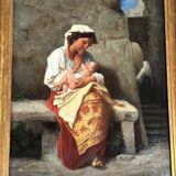 Maternity or Young Peasant Woman and Her Child, Signed C Bühler, Italy 19th C.