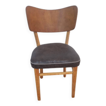 Chaise vintage en bois et cuir – Années 50