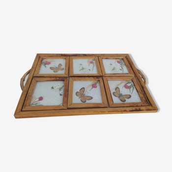 Vintage tray with coaster, inclusion of butterflies