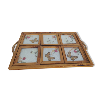 Vintage tray with coaster, inclusion of butterflies