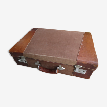 Vintage 1950s brown travel trunk case