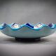 Longwy coupe model Roxane – Floral enamels on a crackled turquoise background