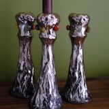 Handmade chrome candlestick with inlaid stones