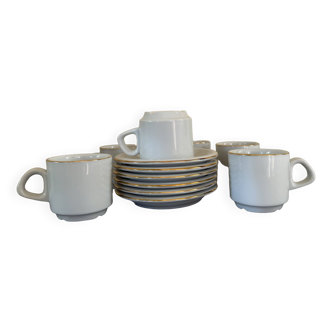 service de 6 tasses à express avec soucoupes  en porcelaine véritable