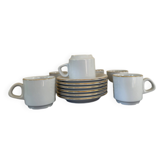 service of 6 express cups with saucers in real porcelain