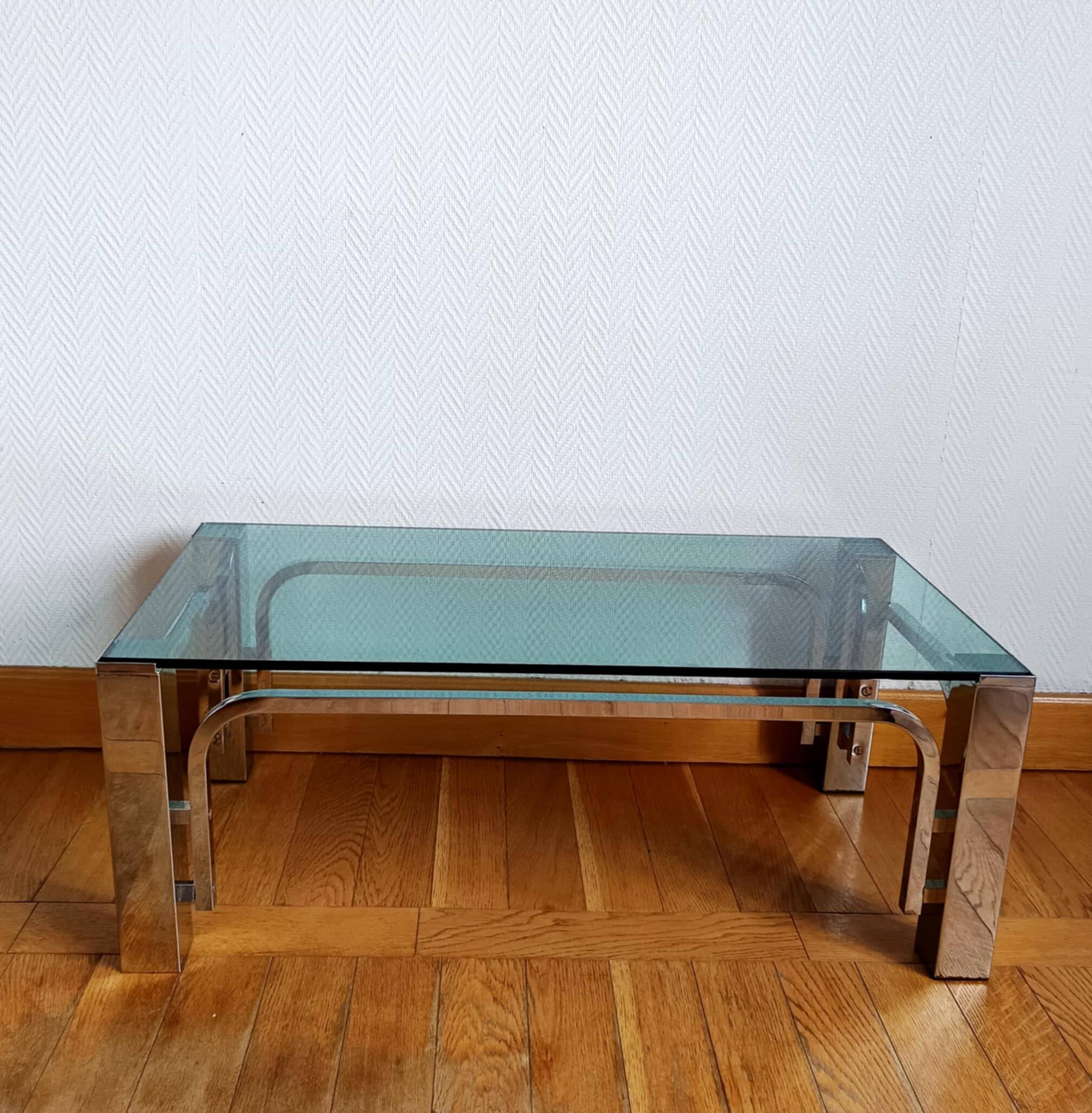 1970s chrome metal designer coffee table