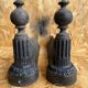 Pair of Napoleon 3 neoclassical cast iron fireplace andirons + brass ball