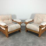 Pair of brutalist armchairs solid pine 60s-70s