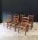 Low rustic ladder back dining chairs in oak and rush, Belgium, 1950s, set of 6.