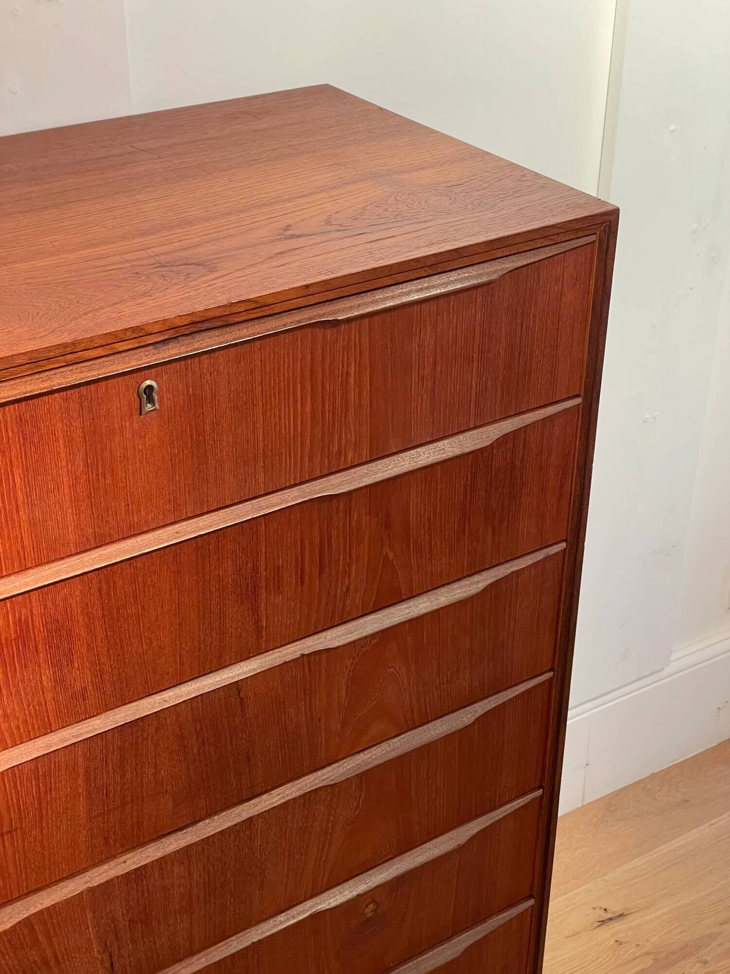 Vintage Scandinavian high chest of drawers in teak "Rigmor"