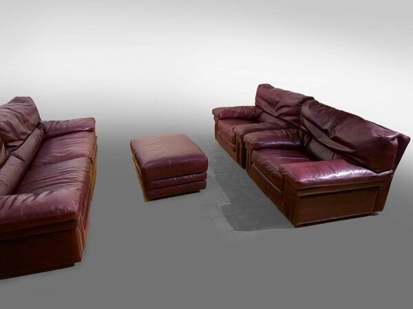 Ensemble Roche Bobois – Cuir cognac patiné – Design années 80