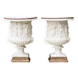 Pair of Medicis Borghese vases in porcelain biscuit and brass.