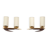 Pair of Scandinavian wall lights in teak, 1970.