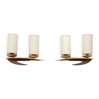 Pair of Scandinavian wall lights in teak, 1970.