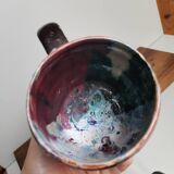 Set of 2 vintage enameled ceramic slip mug mugs signed Safi