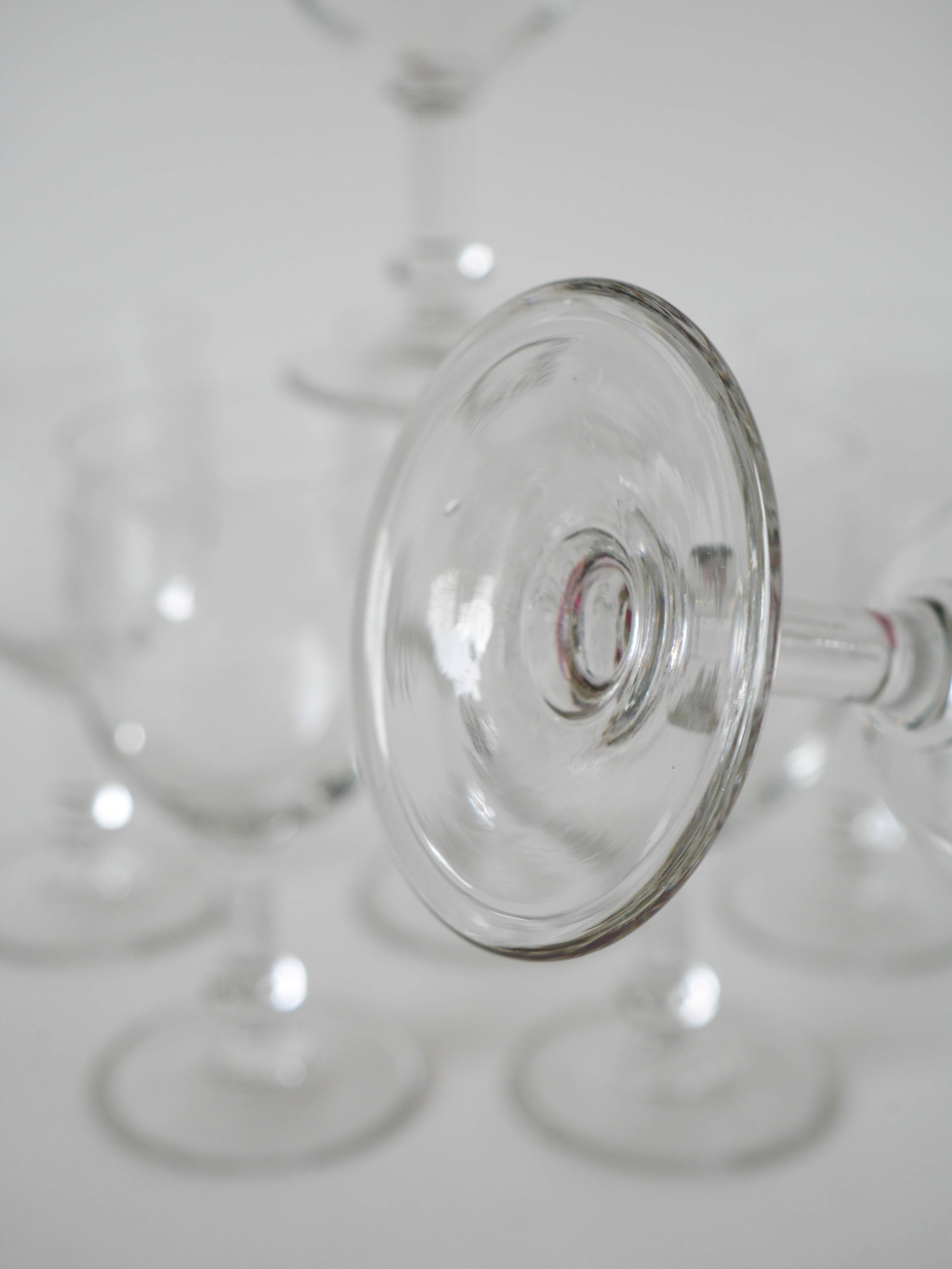 Set of 9 old wine glasses engraved in blown glass, early 20th century