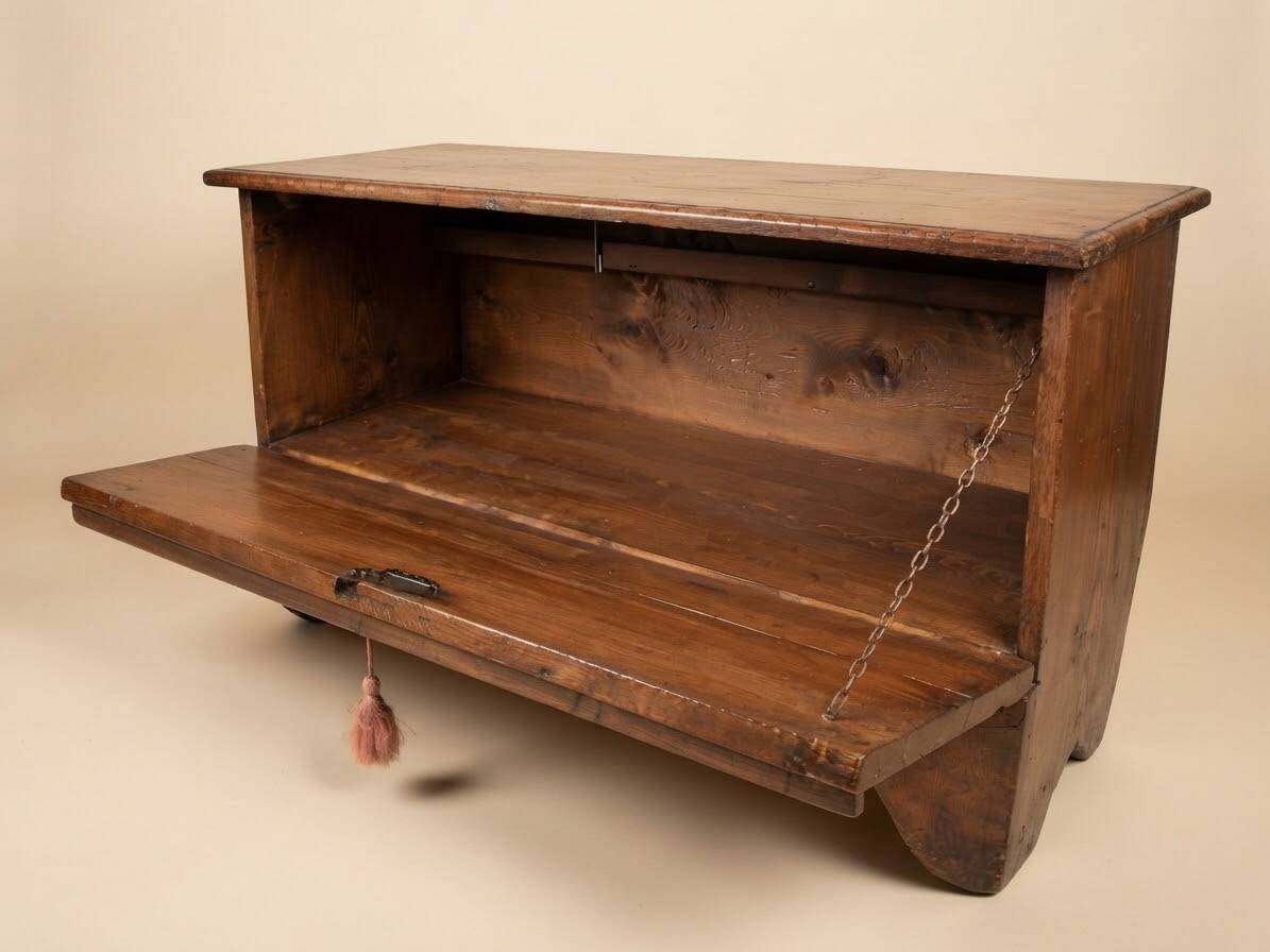 Old solid larch chest with front opening