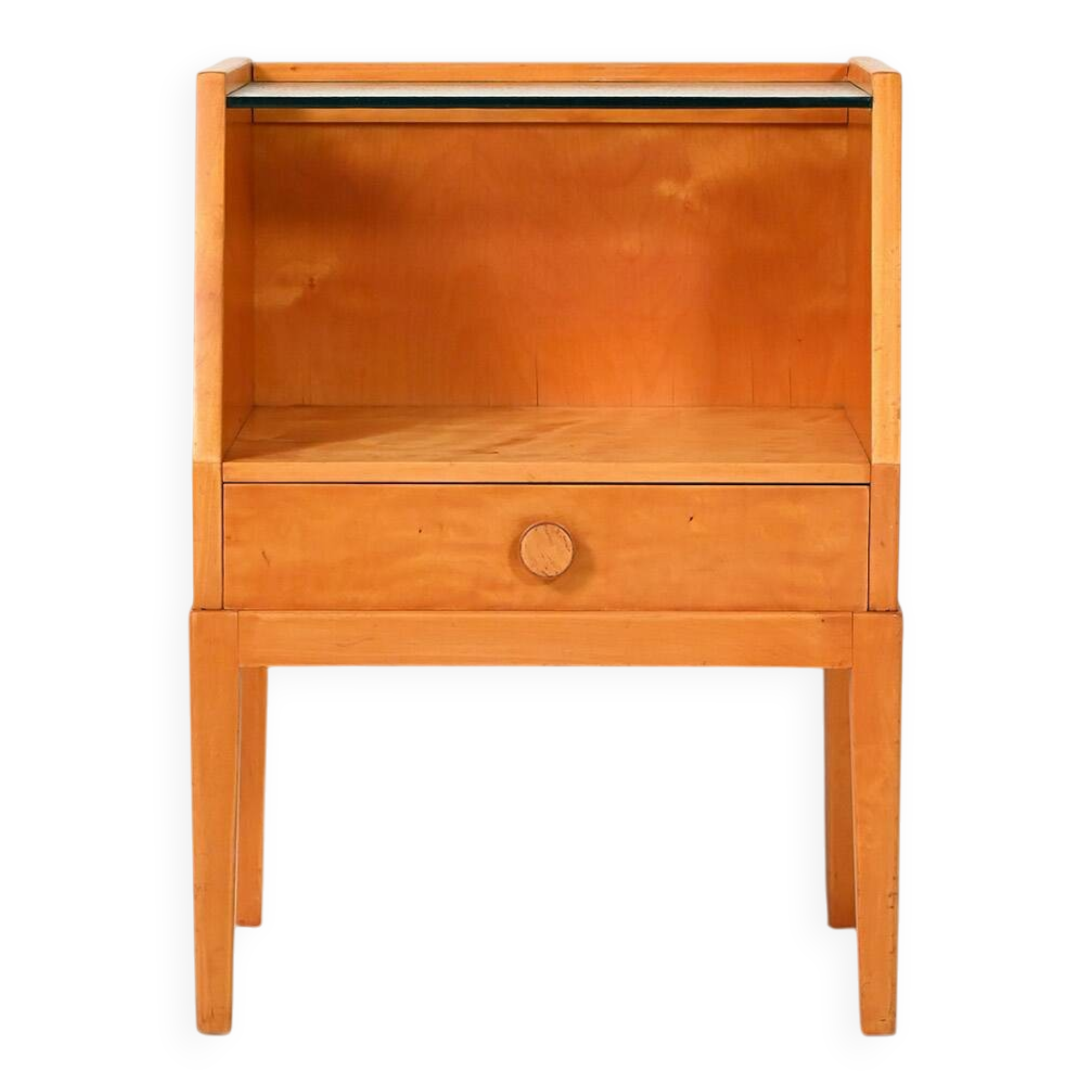 Vintage scandinavian bedside table in birch burl