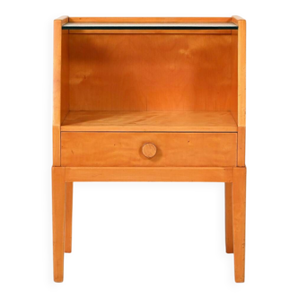 Vintage scandinavian bedside table in birch burl