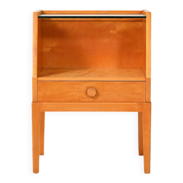 Vintage scandinavian bedside table in birch burl