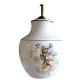 Suspension en verre opalin vintage, motifs geisha multicolore 1960, Anouck