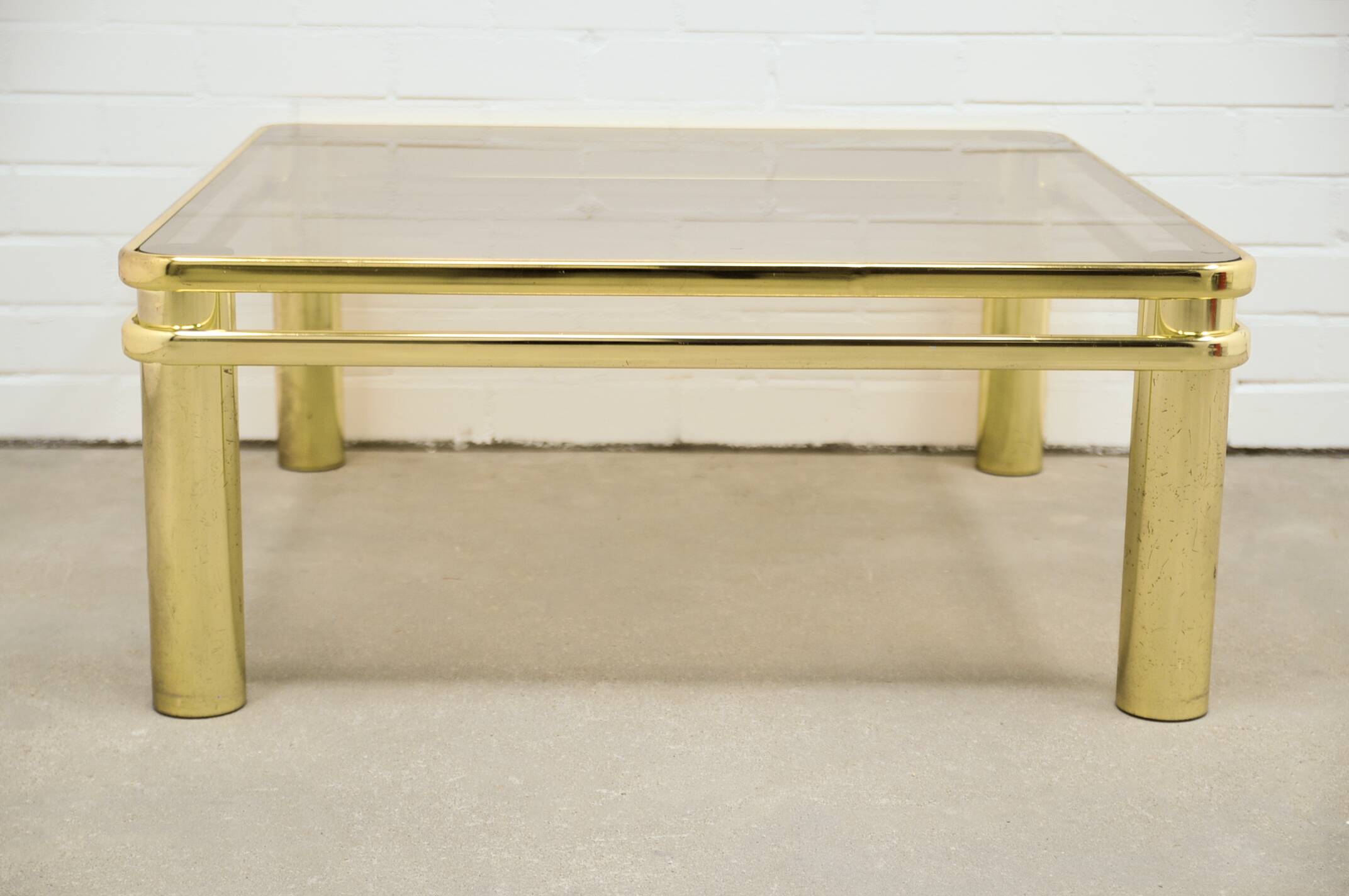 vintage brass coffee table smoked glass