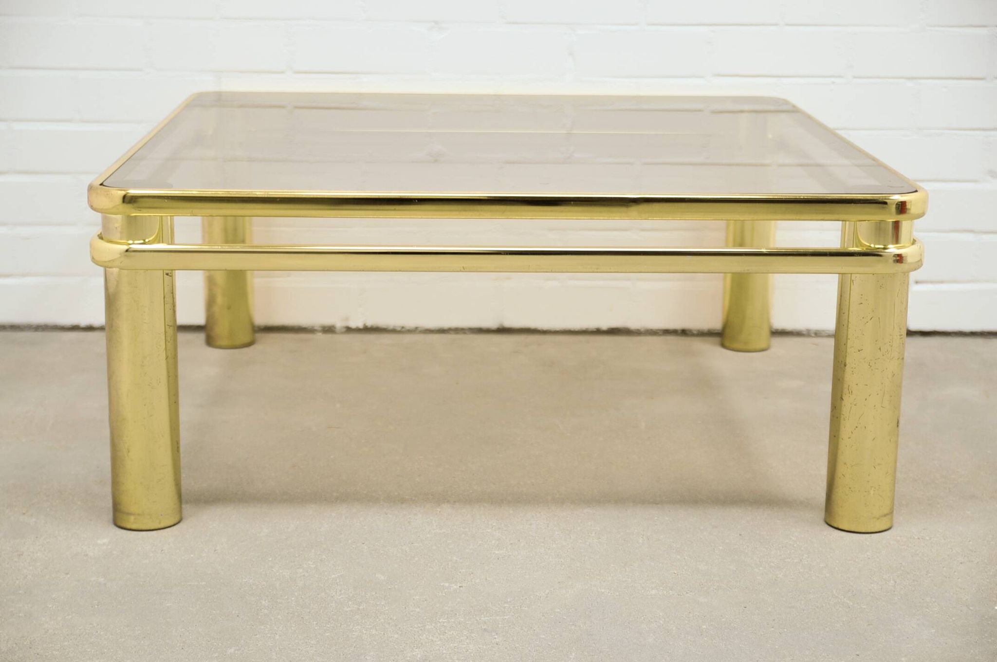 vintage brass coffee table smoked glass