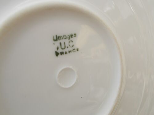 2 round dishes Limoges porcelain blue and gold border