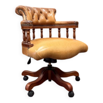 English Chesterfield Desk Chair Cognac