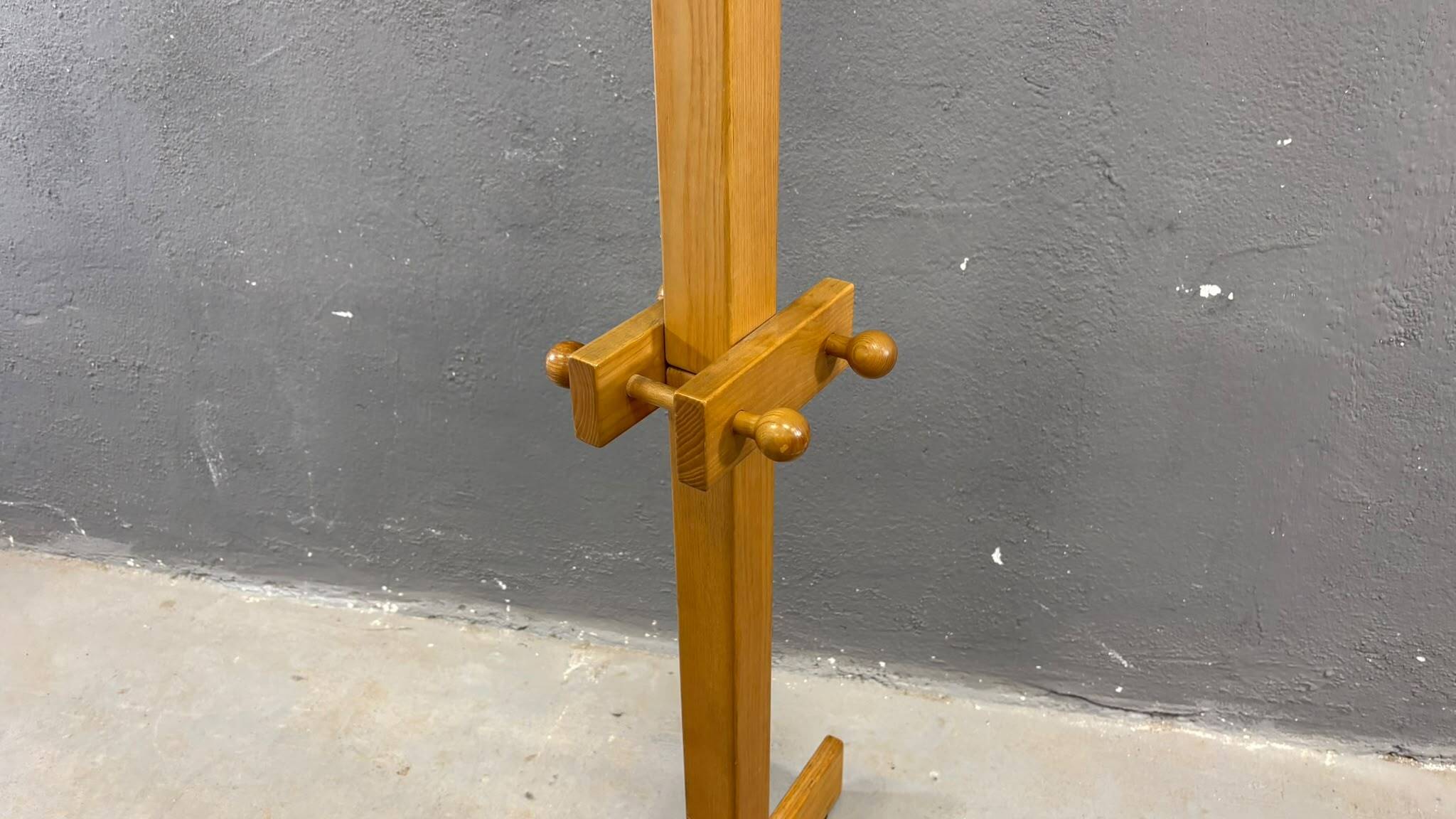 Freestanding mid-century pine coat rack, solid wood, 1970s, Europe