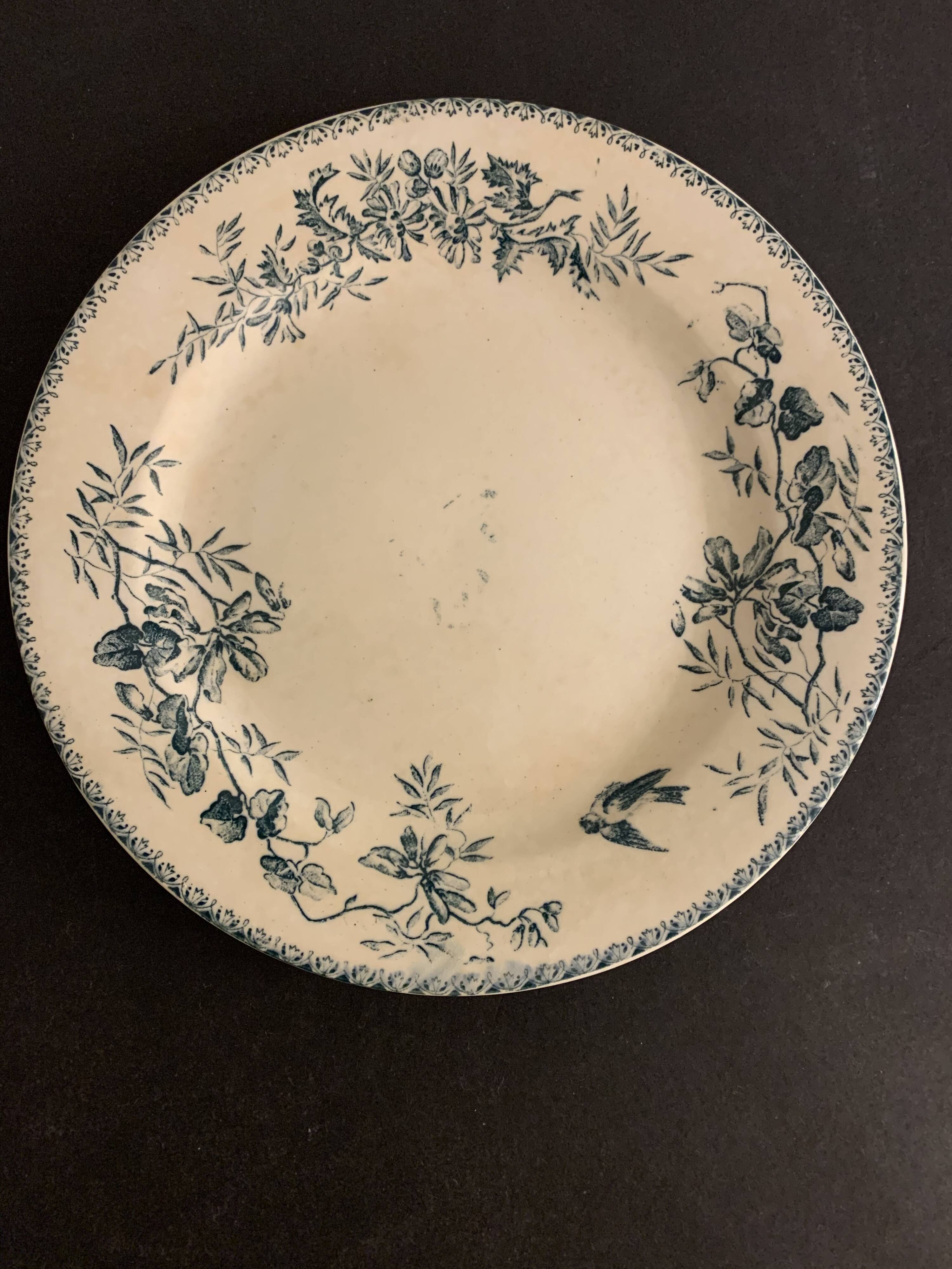 6 old blue flat plates La Samaritane Terre de Fer