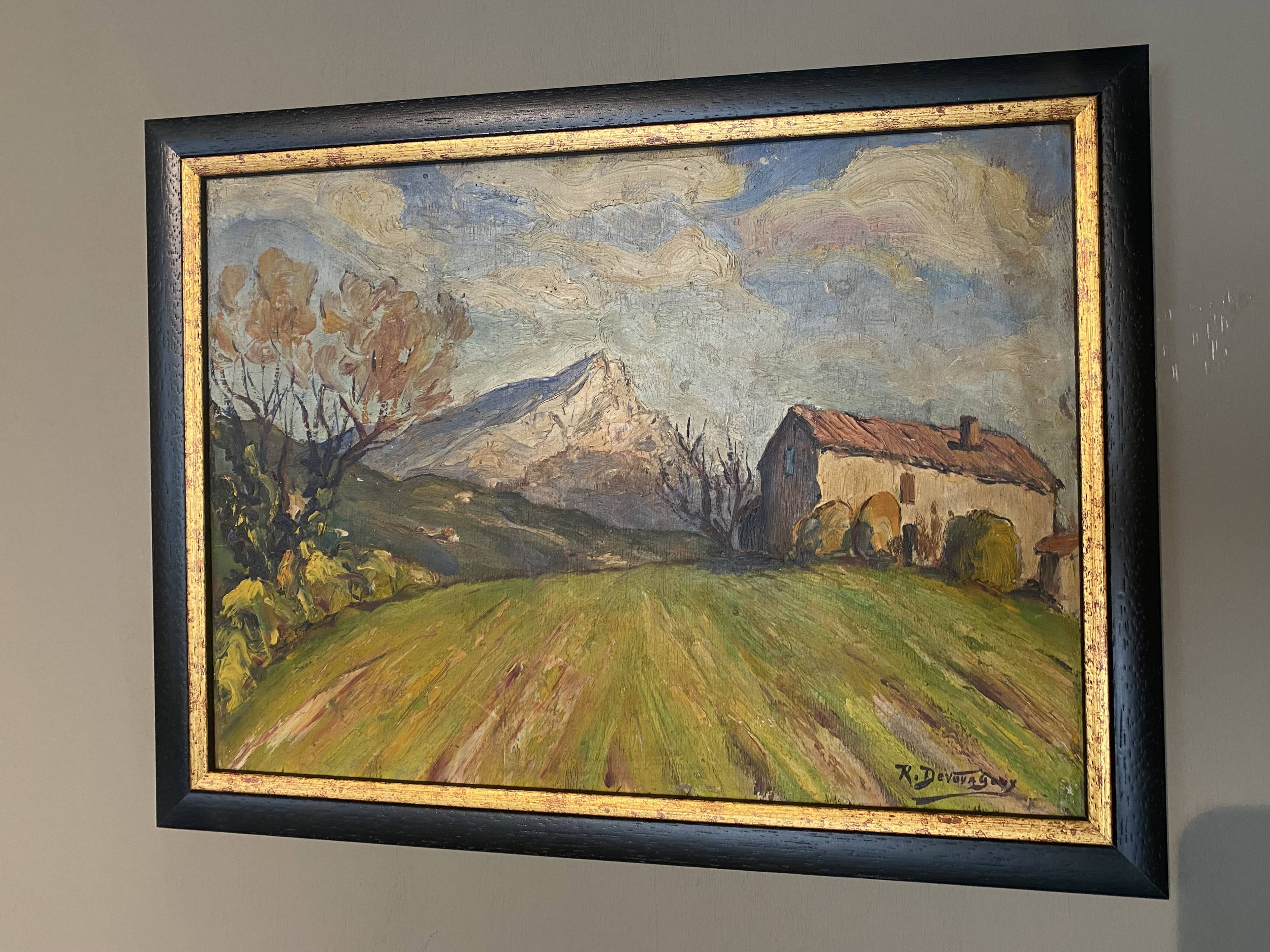 Old Provencal painting Sainte Victoire