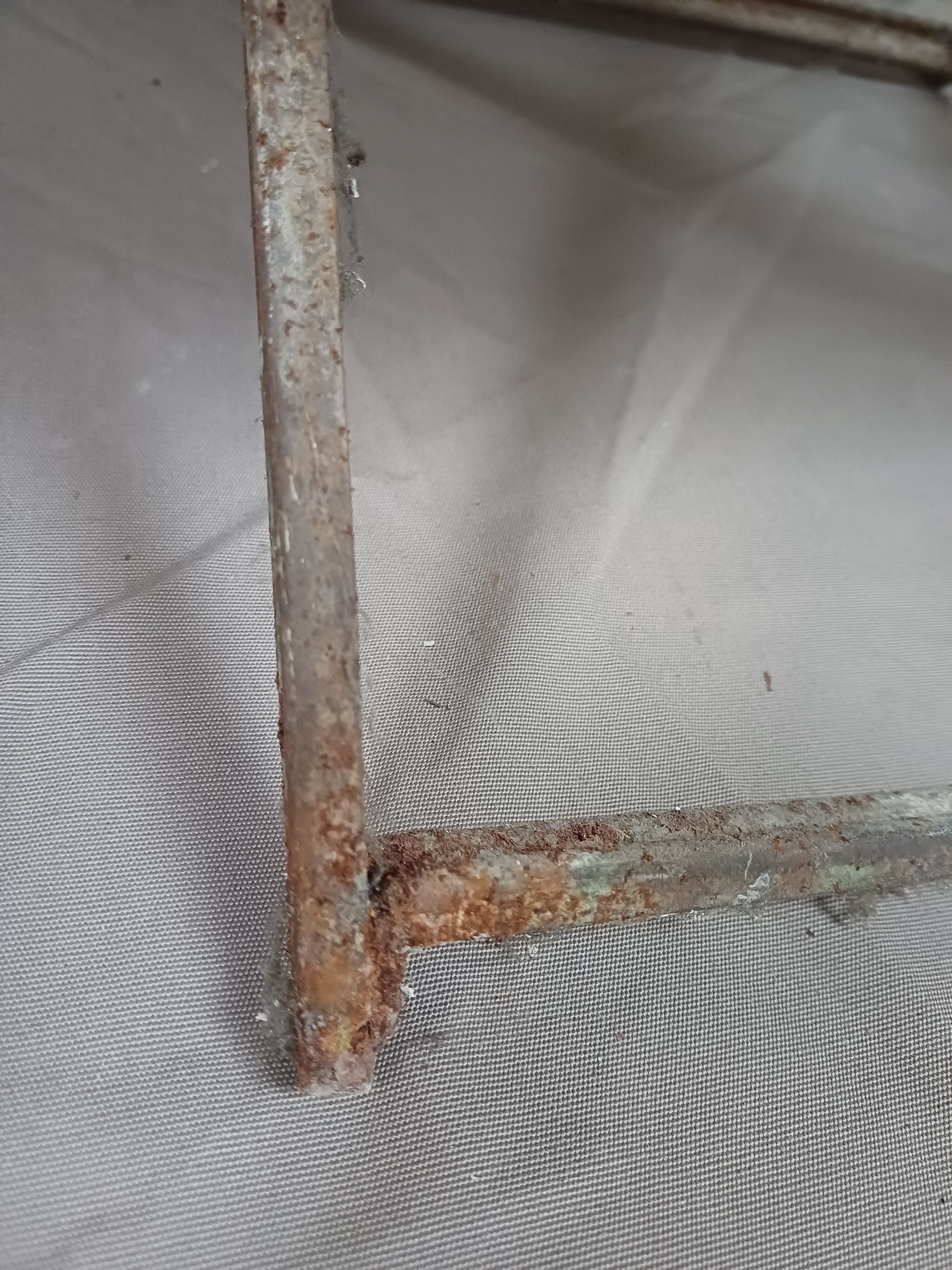 Chaise de jardin ancienne basse pliante métal tissus 1900