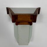 Vintage modernist Art Deco wall light, oak and frosted glass, France, 1930.