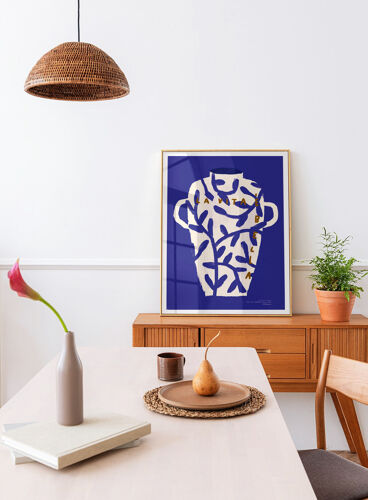 Affiche murale vase bleu et blanc 50cm*70cm