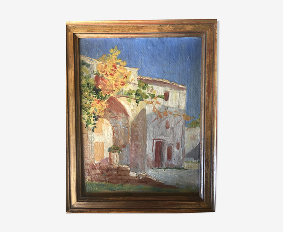 Village de Provence huile sur carton vers 1930 24x31 cm