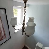 Lustre 3 feux en laiton et opaline