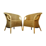 Pair of rattan skirt chairs - wicker
