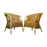 Pair of rattan skirt chairs - wicker