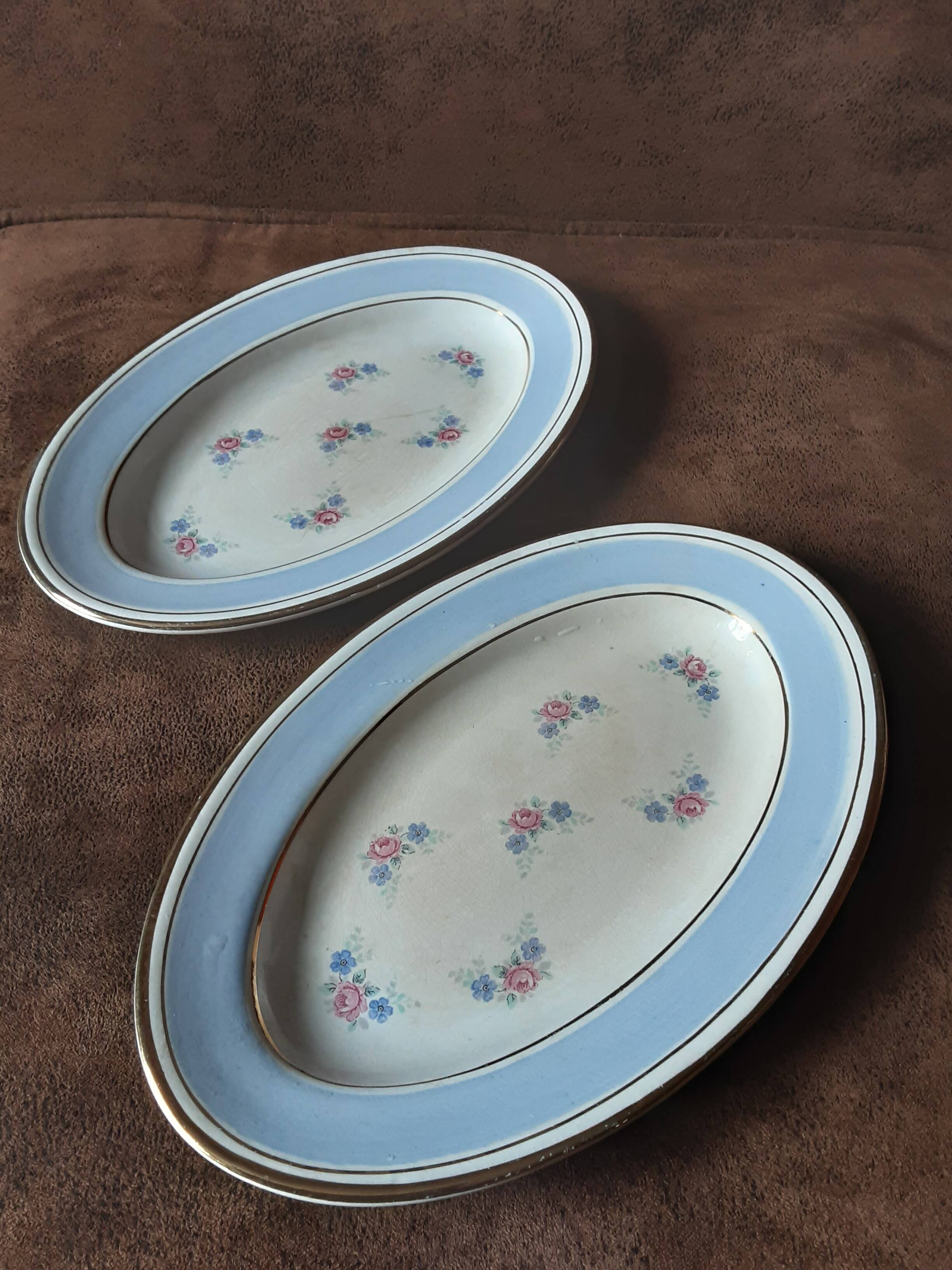 Set of 2 butter dishes, S A, opaque porcelain, Normandy