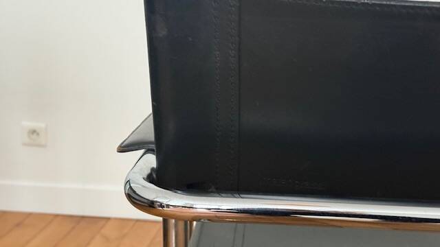 Vintage MG5 armchair in black leather and chrome metal by Matteo Grassi