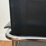 Vintage MG5 armchair in black leather and chrome metal by Matteo Grassi