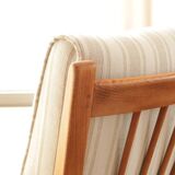 Scandinavian armchair in beige and white striped fabric