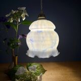 Vintage globe pendant light in white and blue opaline