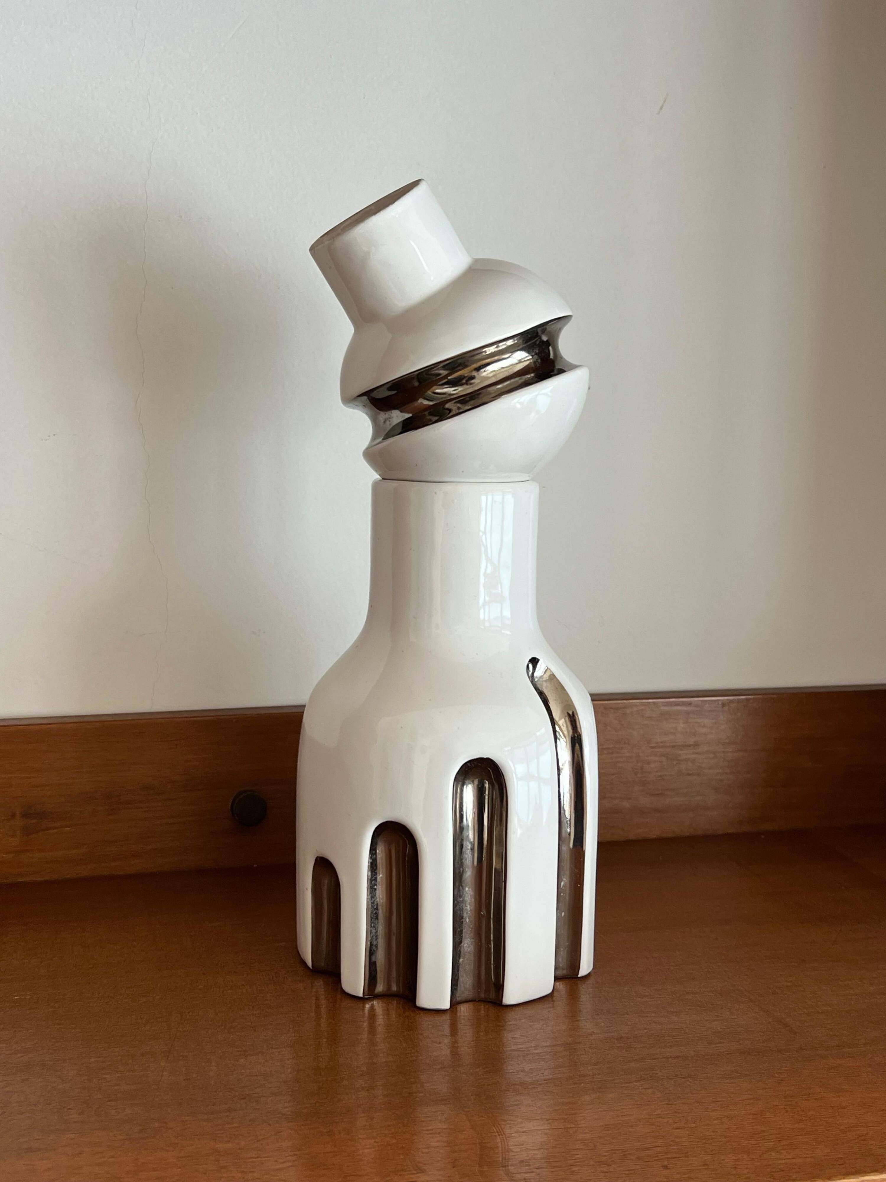 Decorative Ceramic Vase , white glazed, Scultptural Totem, 1970's Ceramic