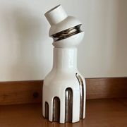 Decorative Ceramic Vase , white glazed, Scultptural Totem, 1970's Ceramic