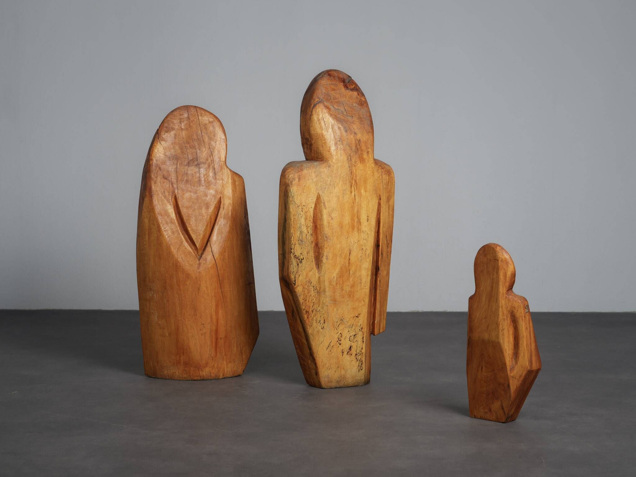 Carved wood sculpture group “Family” by Roland Lavianne, France, 1970s
