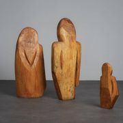 Carved wood sculpture group “Family” by Roland Lavianne, France, 1970s