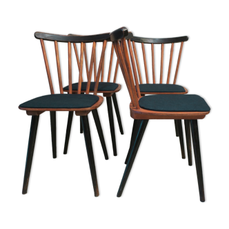 Set of 4 Stick Back Dining Chairs with Petrol Blue Covers 1950s